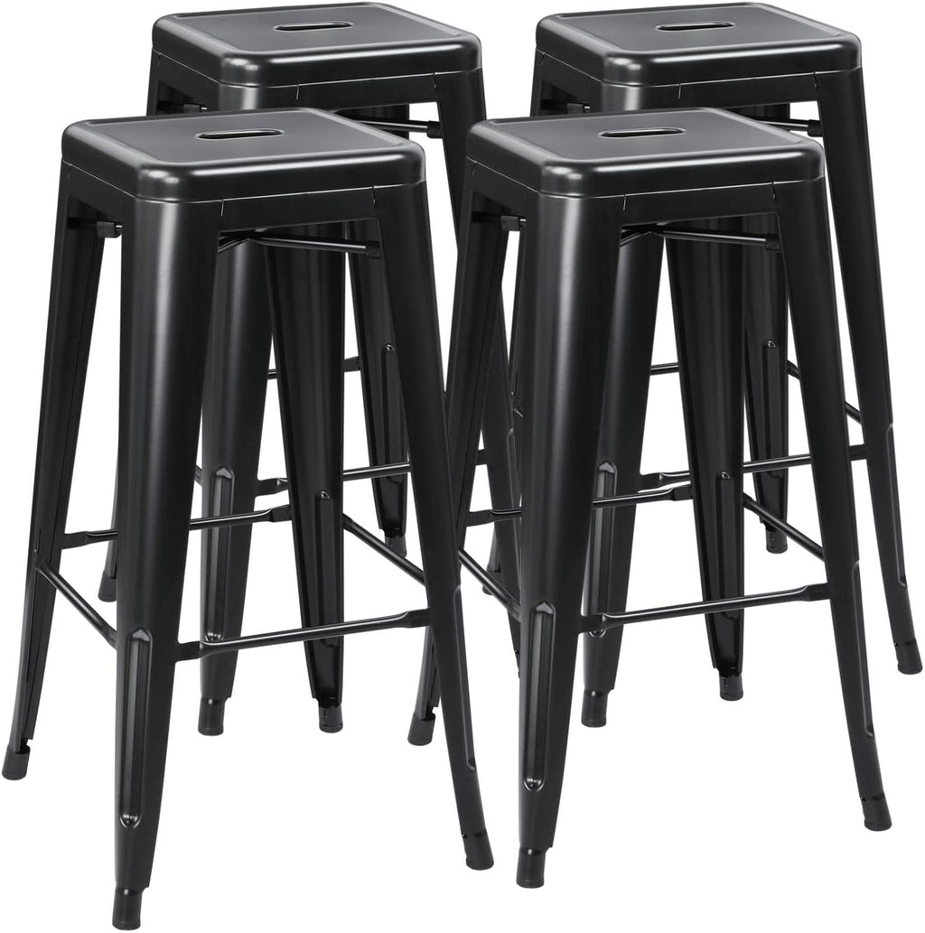30 Inch Metal Bar Stools Set of 4, Stackable Barstools, Black