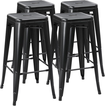 30 Inch Metal Bar Stools Set of 4, Stackable Barstools, Black