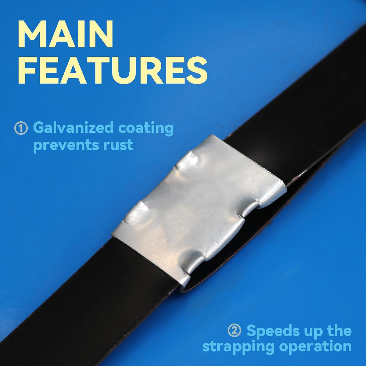 Closed (Push Type) Seals for 5/8" Width Steel Strapping Galvanized Rust Prevention Metal Clips for Heavy Pallet