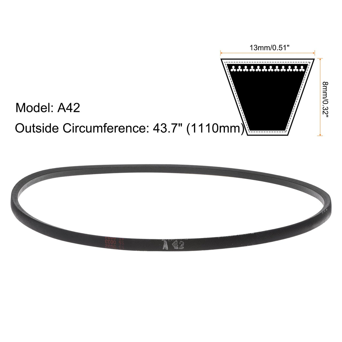 uxcell 3pcs A42 Wrapped Rubber Belt, A-Section V Belt 43.7" Outside Circumference x 0.51" Width x 0.32" Thick, Industrial Power Transmission Belt