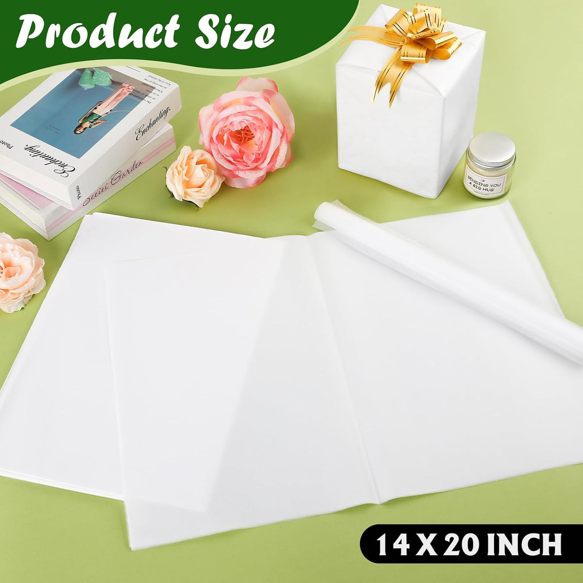 200 PCS White Tissue Paper Bulk,14"x20" Tissue Paper for Gift Bags
