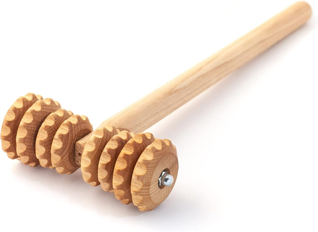 T-Shape Massager with Grooved Rollers, Multi-Functional Body Roller for Cellulite Reduction, Eases Muscle Tension and