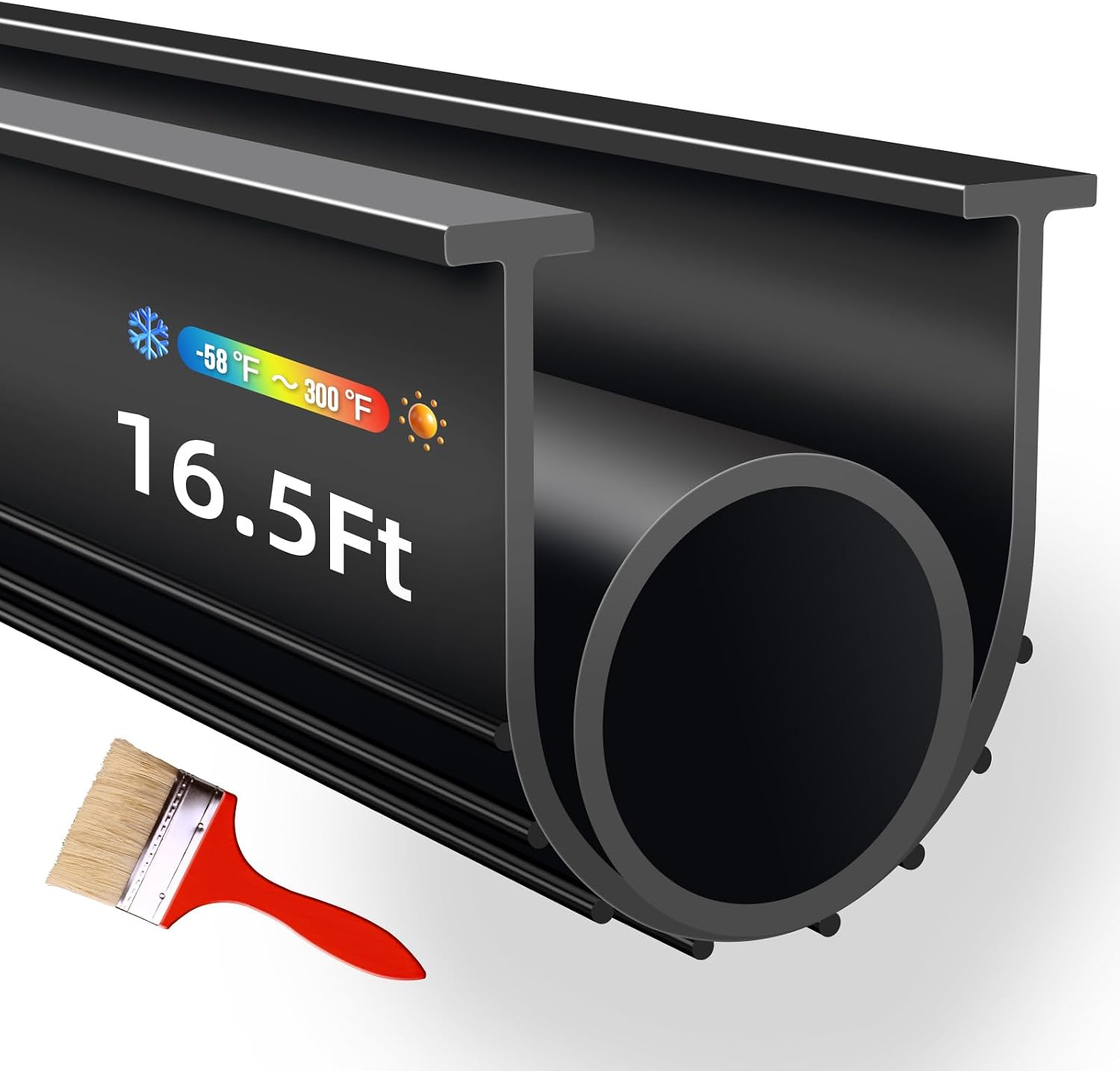 Garage Door Seals Bottom Rubber, EPDM Weatherproof Stripping Kit with 16.5Ft 5/16" T-Ends, U+O Ring Door Threshold