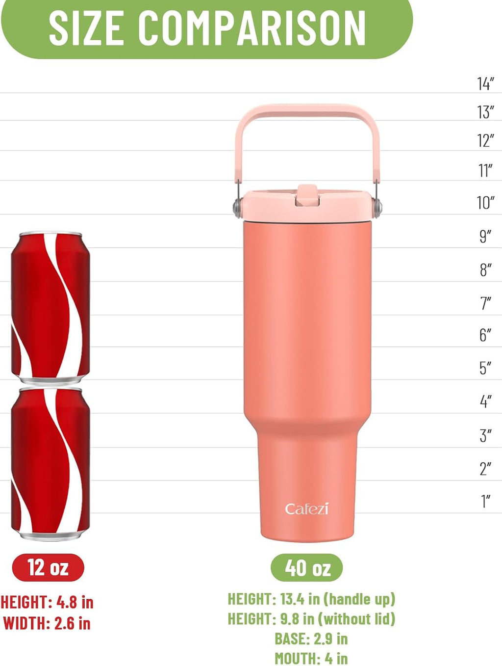 40 oz Insulated Tumbler with Top Handle and Flip Straw | Vacuum Insulated Stainless Steel Cup with Leak-Proof Lid