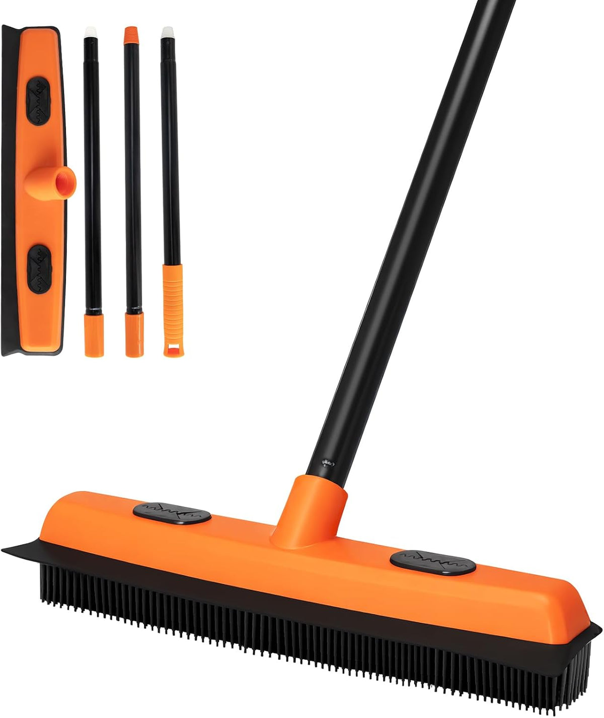 Rubber Broom and Carpet Rake for Pet Hair Removal, 49 Inch Three Section Stainless Steel Pole, Hair Removal Tool, Pet