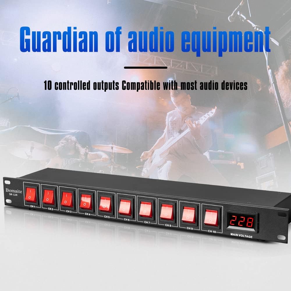 SR-128 10 Outlet Power Sequencer Conditioner - 15A 1800W AC power Rack Mount Switch Conditioner, Pro Audio Digital