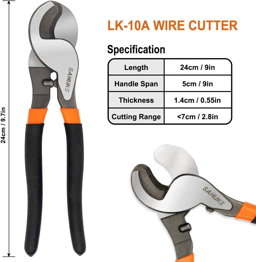 Sanuke Battery Cable Crimper Tool AWG10-1/0, Wire Cutter, 60pcs Copper Lugs