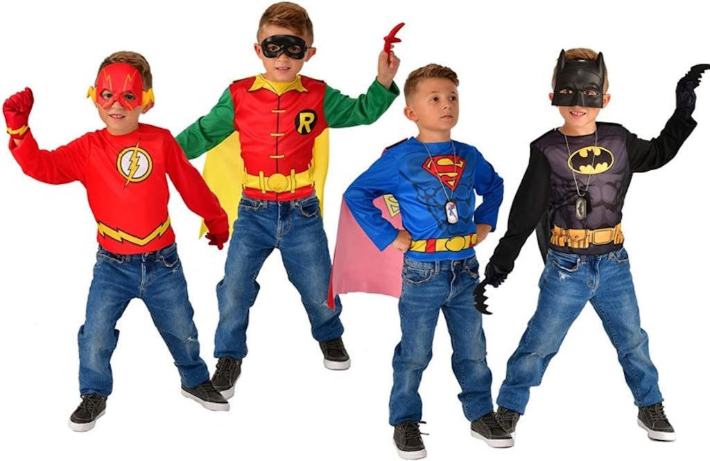 DC Comics Superheroes: Superman, The Flash, Batman & Robin Dress Up Trunk for Kids, Boy's Small