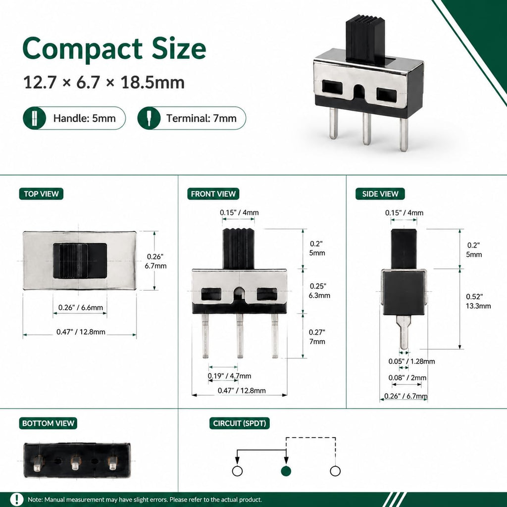 20PCS SPDT Micro Slide Switch, 3 Pin 2 Position 5mm Vertical Switch