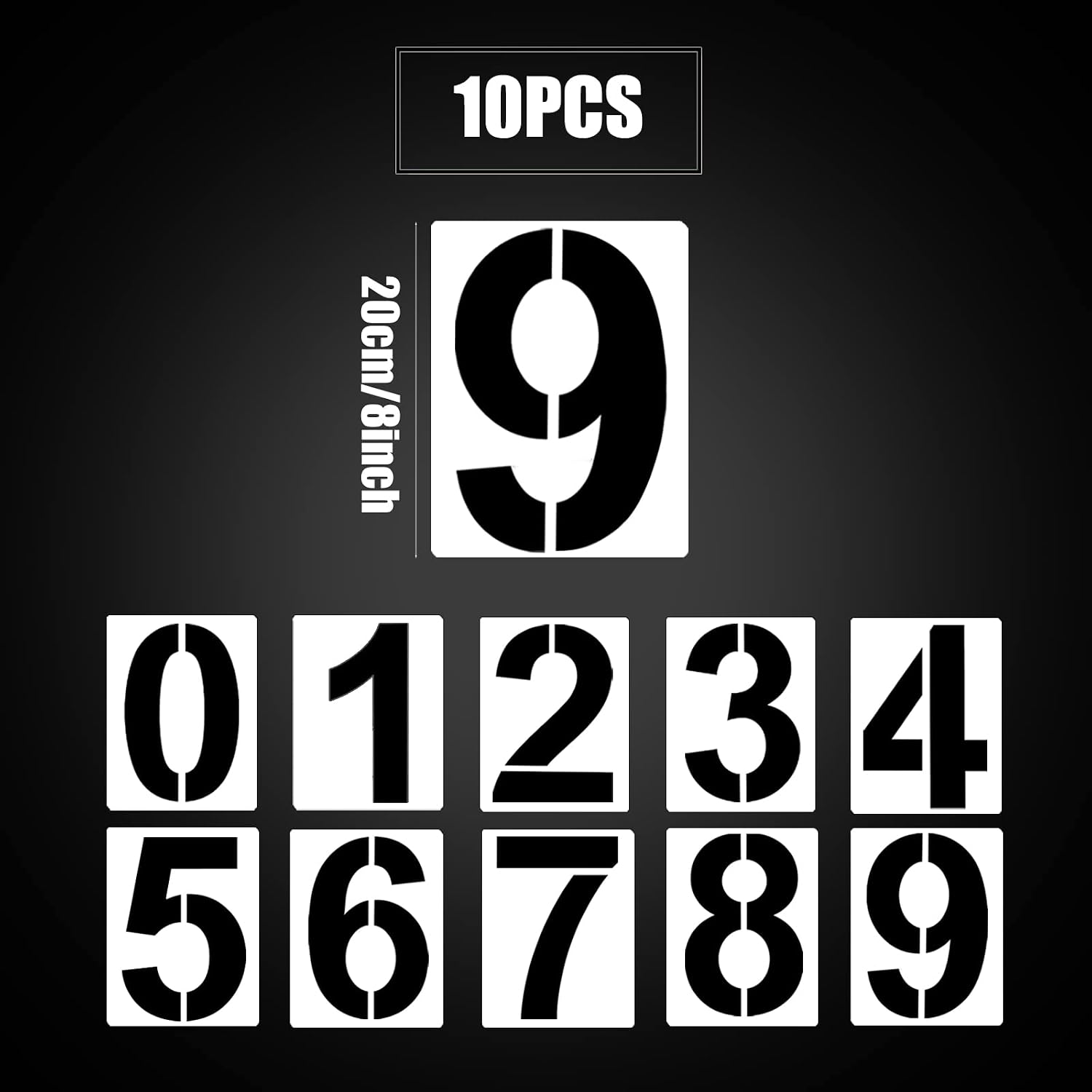 8inch Large Number Stencils, Reusable Curb Address Numbers 10pcs Plastic Parking Stencils for Painting from 0 to 9