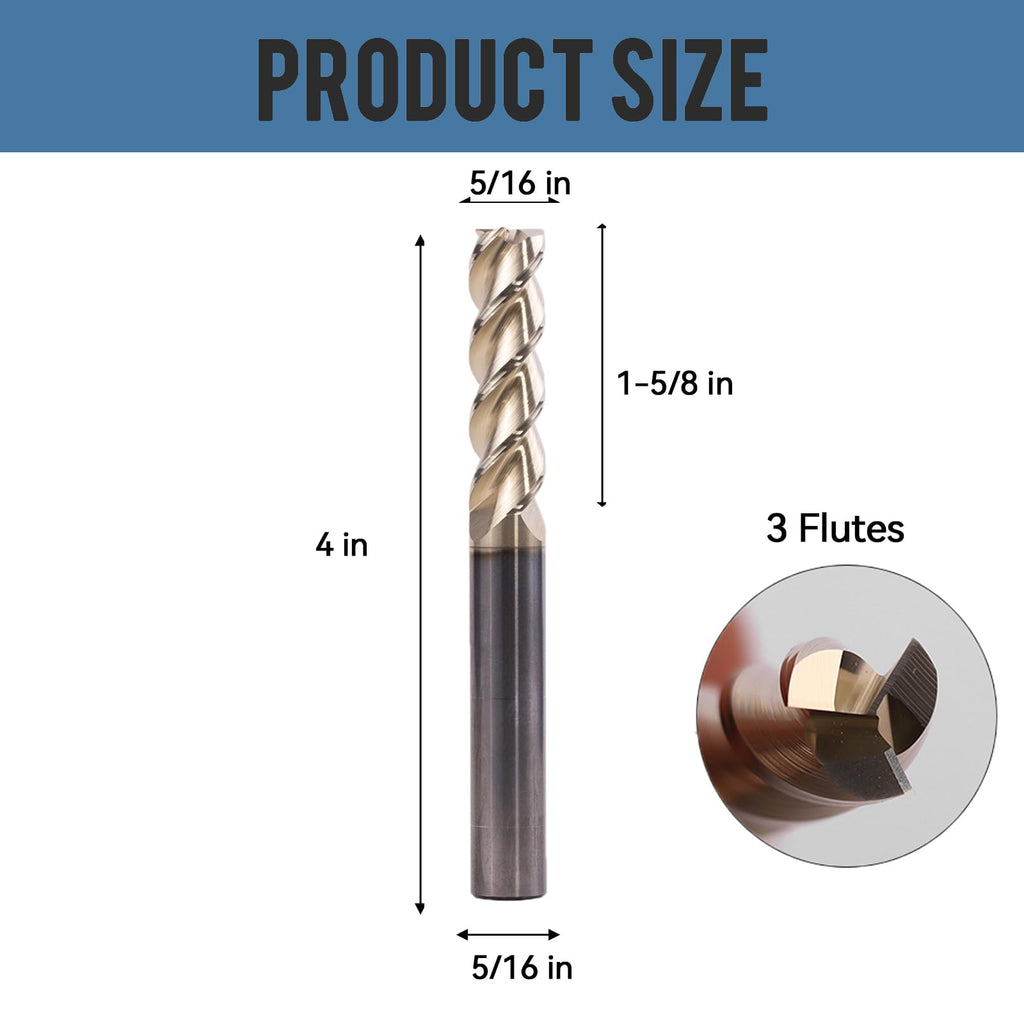 XYunEnZ 5/16" 3-Flute Square End Mill ZrN Coated Carbide, 5Pcs