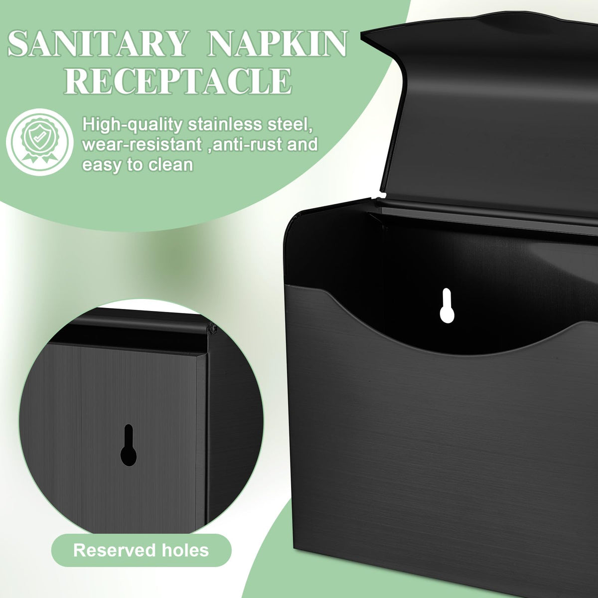 8 Pcs Sanitary Napkin Disposal Receptacle Wall Mount, Black