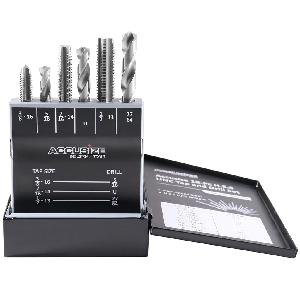 Accusize Industrial Tools HSS Tap and Drill Set, UNC, 18 Pc, 0001-0040