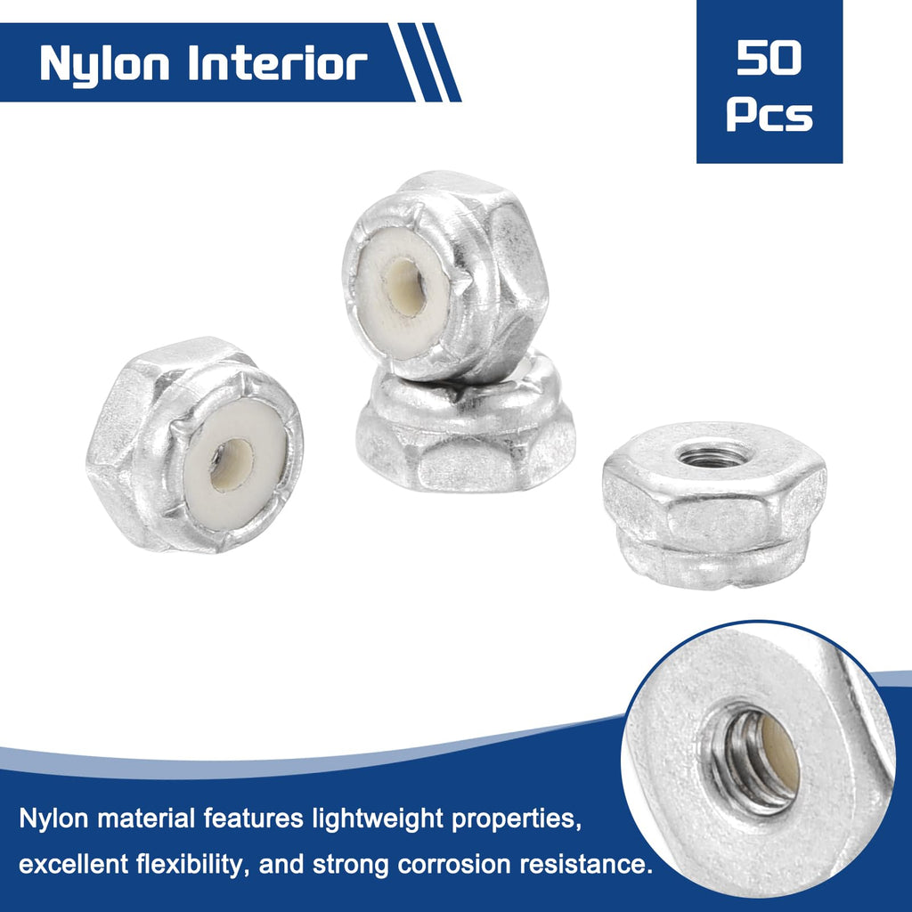 Kozelo 50Pcs #10-24 Nylon Locking Hex Nuts 316 StainlessSteel Silver