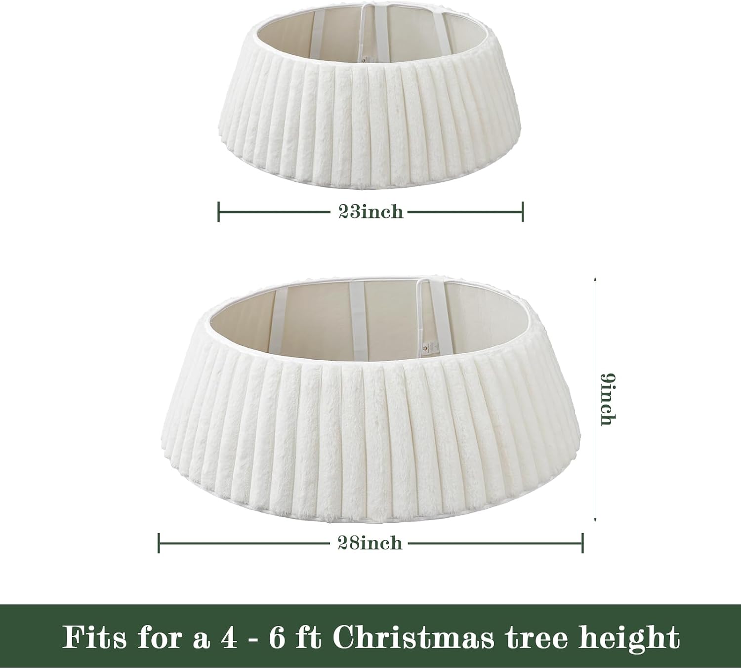 Christmas Tree Collar, Rustic White Luxury Plush Faux Fur Tree Collar with Stripe Textured Pattern, Soft Fluffy Xmas