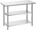 Stainless Steel Work Table, 24x48 Inch Food Prep Table with 2 Shelves, Commercial Kitchen Workstation, Metal Heavy