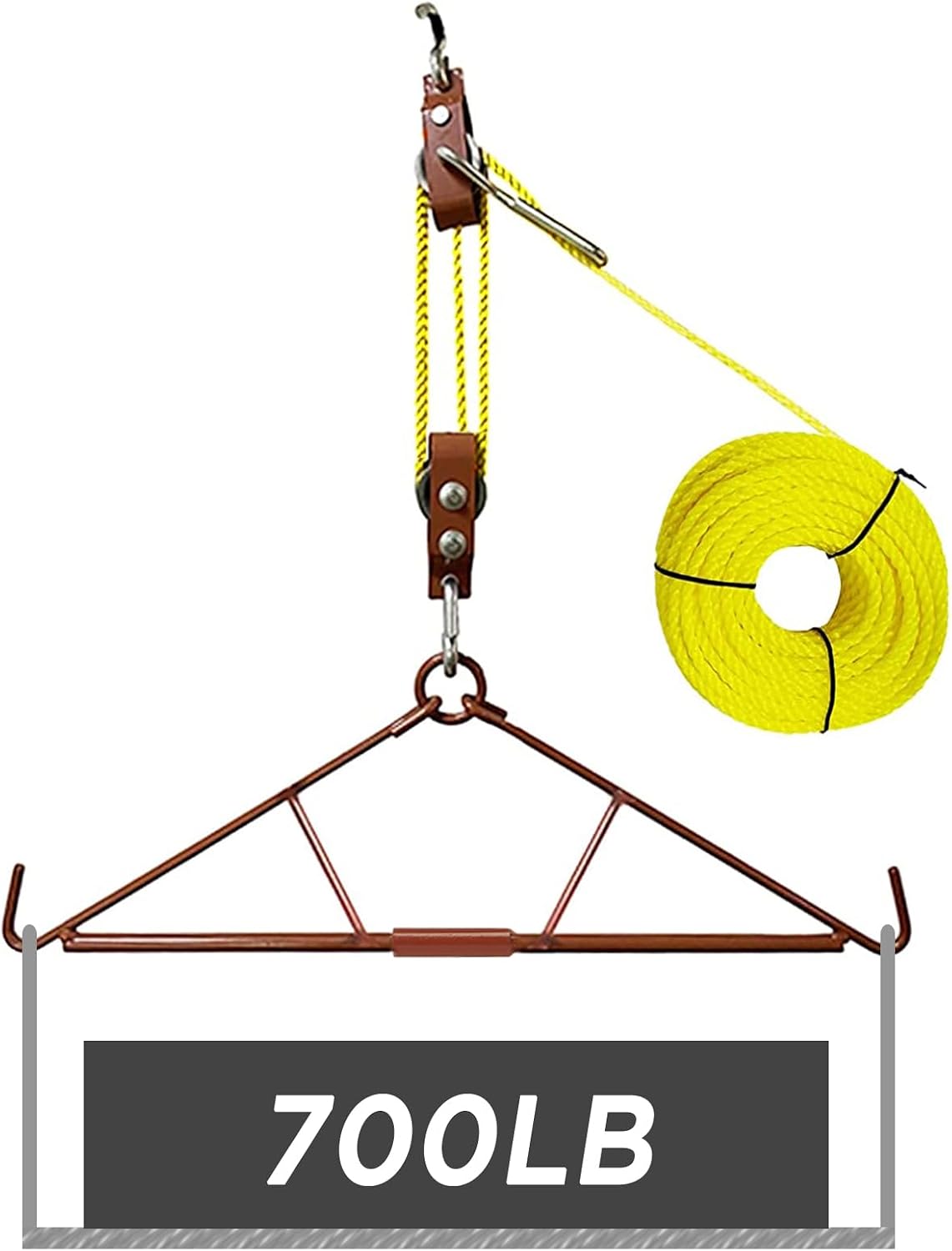 Game Hoist Gambrel with 700LB Capacity Deer Hanger and Elk Dual Pulley Hoist Lift System, Hunting Game Hanging Kit