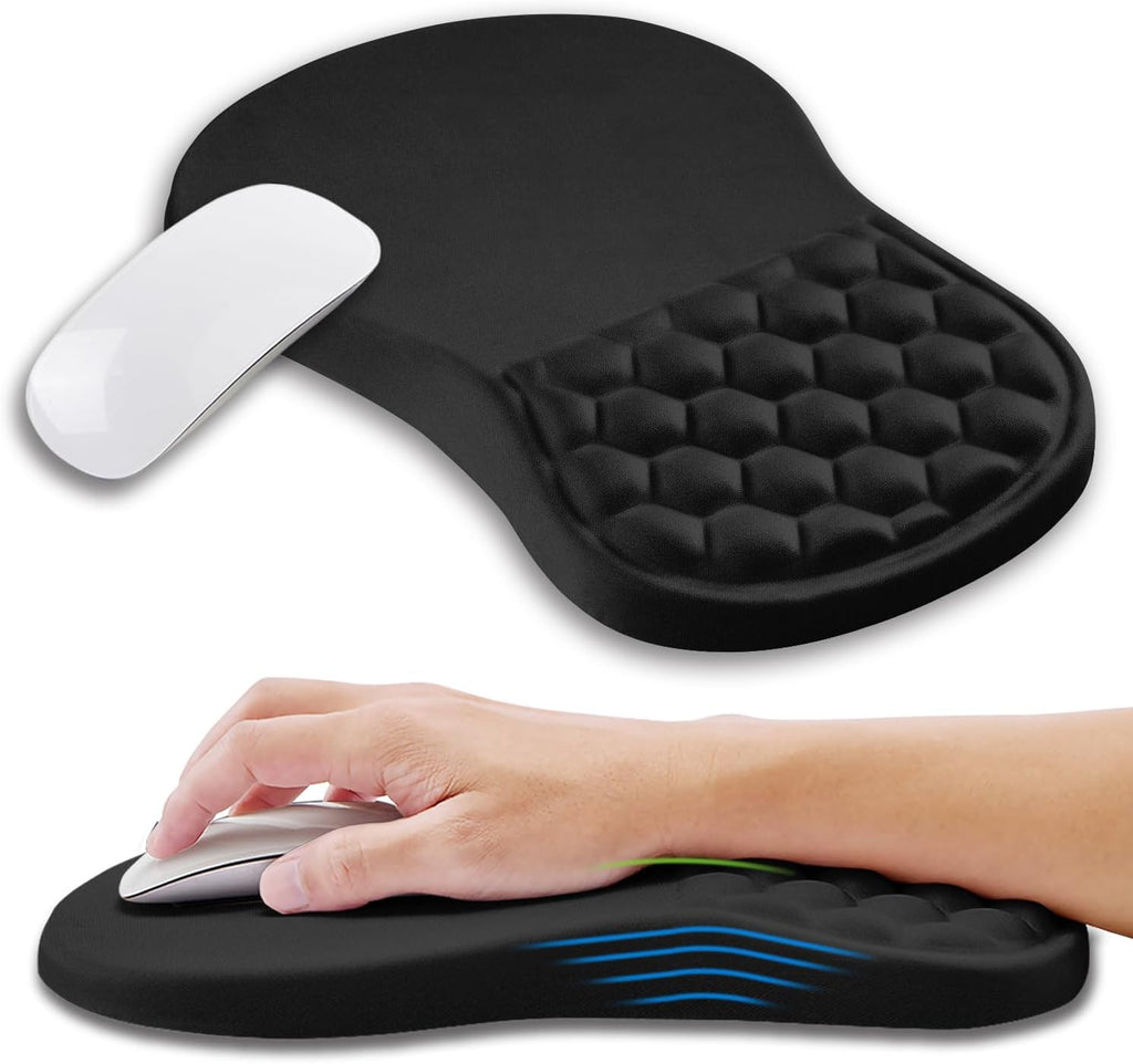 Ergonomic Mouse Pad Wrist Support with Memory Foam Massage Bulge, Carpal Tunnel Pain Relief Mousepad Wrist Rest for