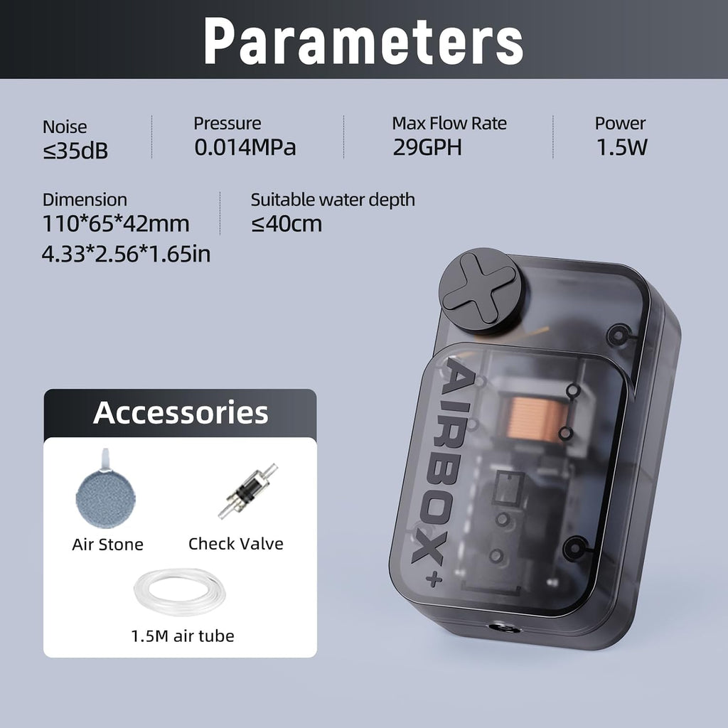 Aquarium Air Pump,Ultra-Quiet/Small Size/More Output Air Pump for Fish Tank 1.5w/29GPH/14Kpa,with Air Stone