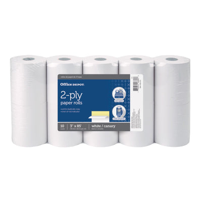 2-Ply Paper Rolls, 3in. x 85ft., Canary/White, Pack Of 10, 109275