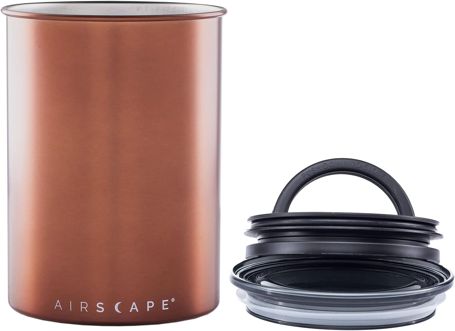 Airscape Airless Coffee Storage | 500g | Brushed Copper | Container | US Patented Inner Plunger Lid REMOVES Excess
