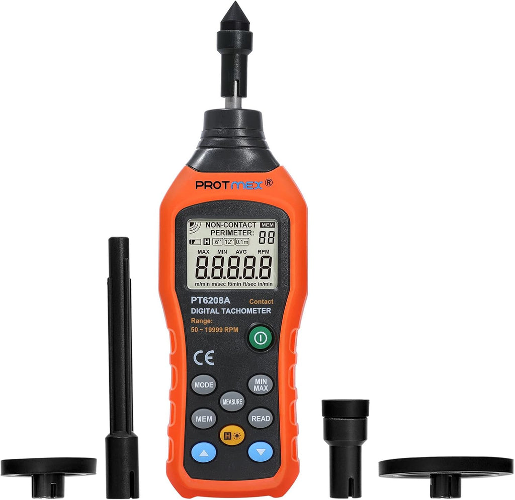 Protmex PT6208A Digital Contact Tachometer - 50-19999RPM Speed Meter