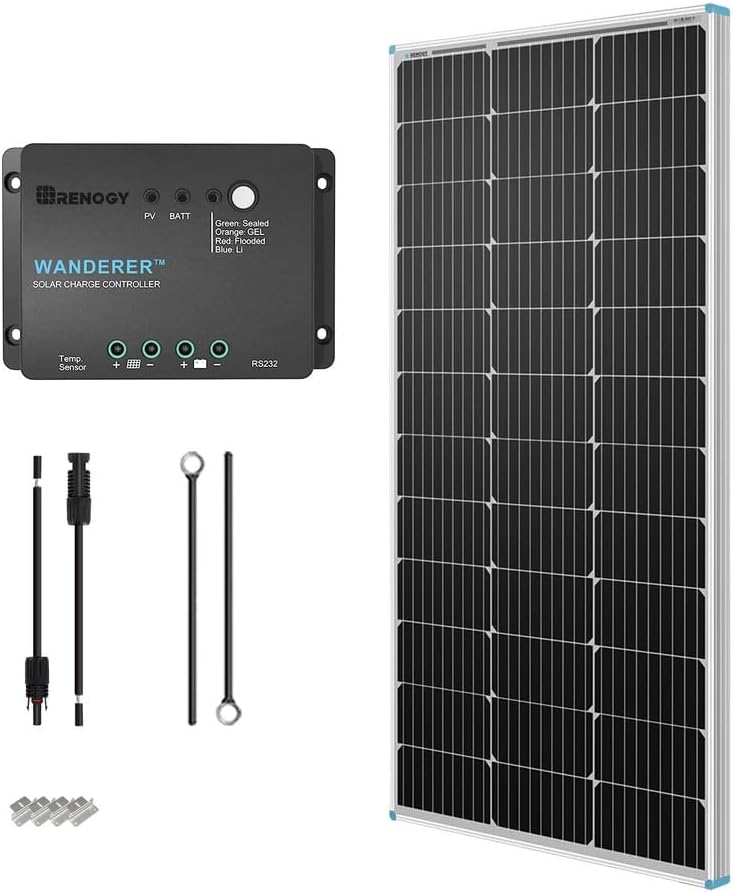 100W 12V Solar Panel Starter Kit with 30A PWM Controller | Complete kit includes Monocrystalline solar panel, Charger