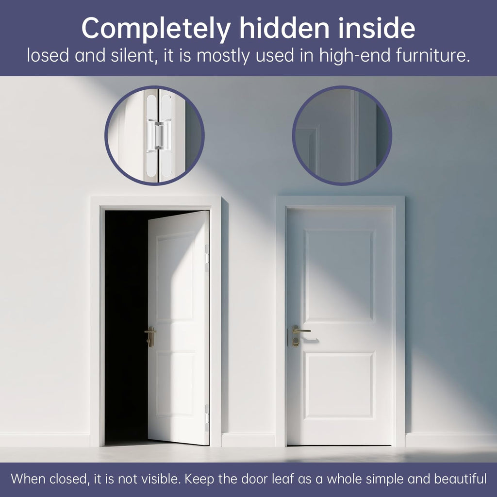2PCS 7'' Invisible Concealed Door Hinges 180 Degree Swing Hinge (Silver)