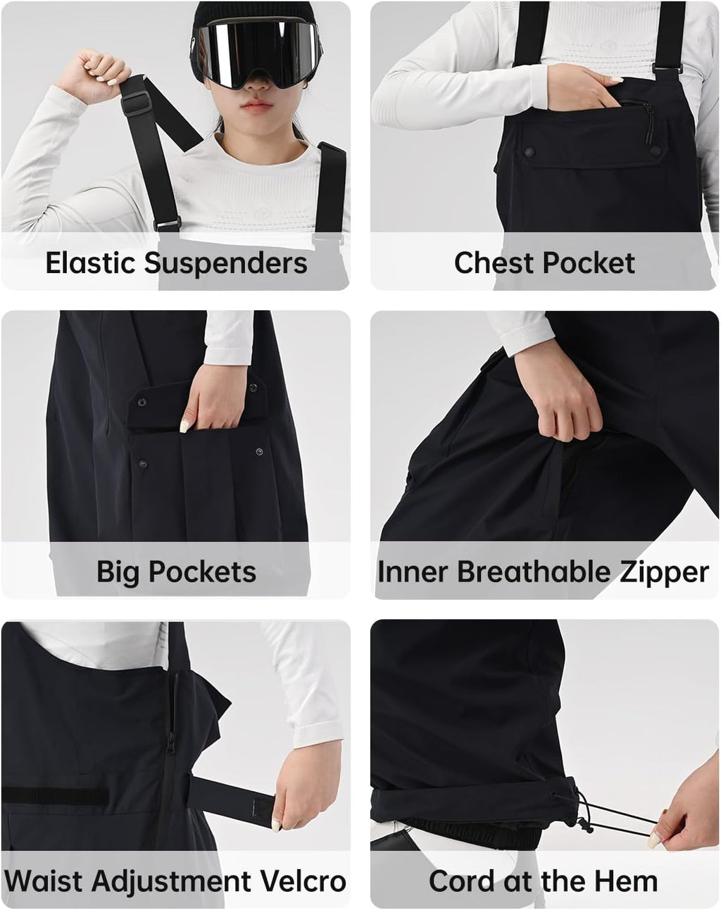 Mens Ski Bib 3L Baggy Snowboard Pants Snow Overalls | 30K Waterproof, 25K Breathable, Loose Fit, Drop-Seat Design