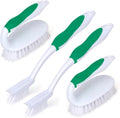 Scrub Brush Set, 4 Pack Deep Cleaning Brush Kit - 2 Scrub Brush, 2 Tile & Grout Brush with Built-in Scraper