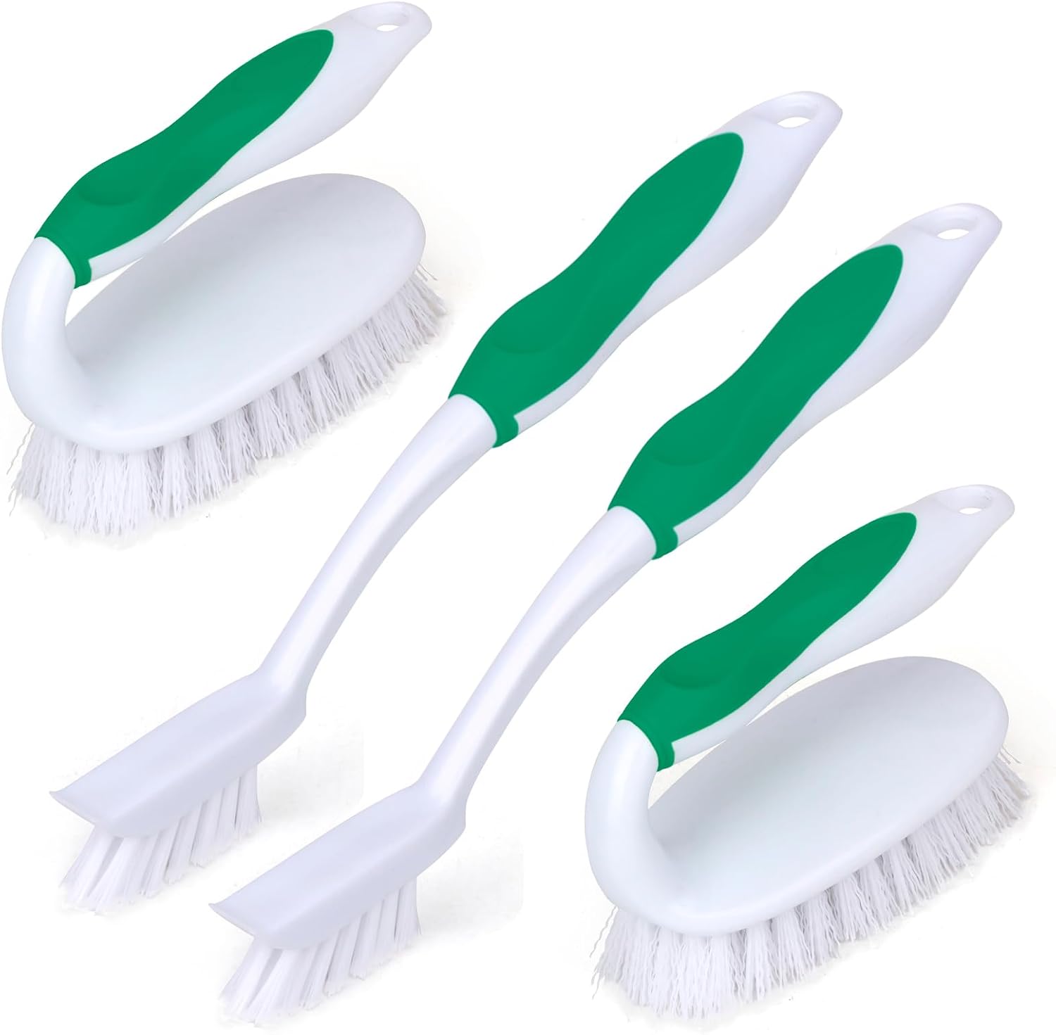 Scrub Brush Set, 4 Pack Deep Cleaning Brush Kit - 2 Scrub Brush, 2 Tile & Grout Brush with Built-in Scraper