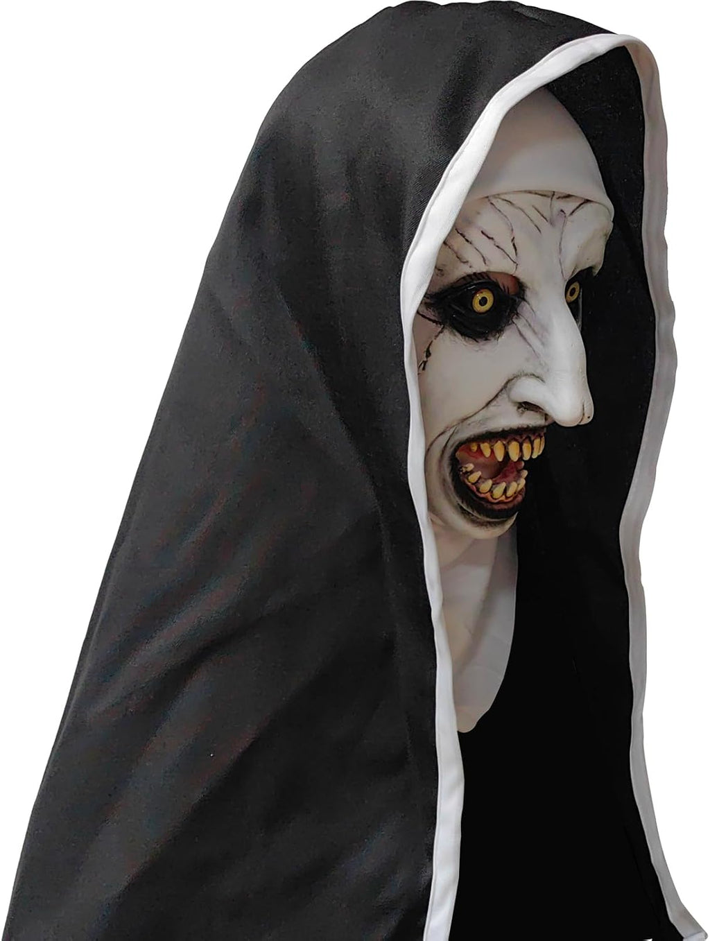 Halloween Scary Nun Mask, Black and White Latex Full Head Mask, Horror Cosplay Party Costume Accessory