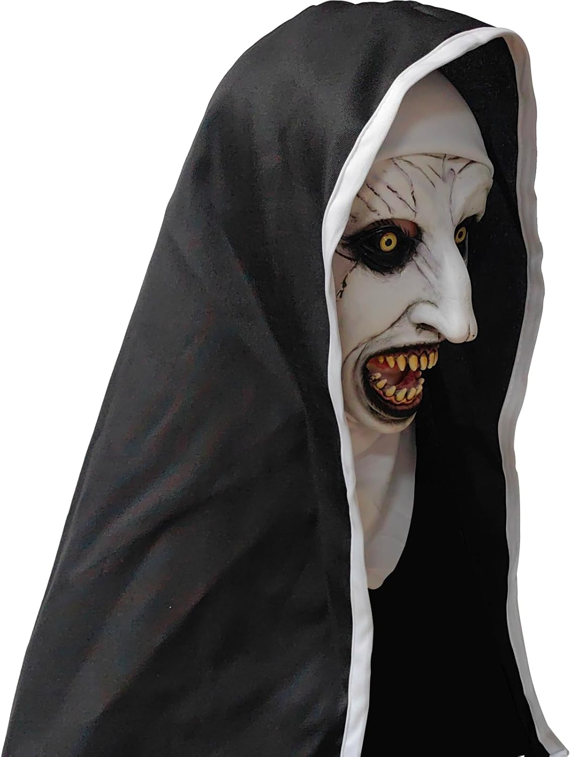 Halloween Scary Nun Mask, Black and White Latex Full Head Mask, Horror Cosplay Party Costume Accessory