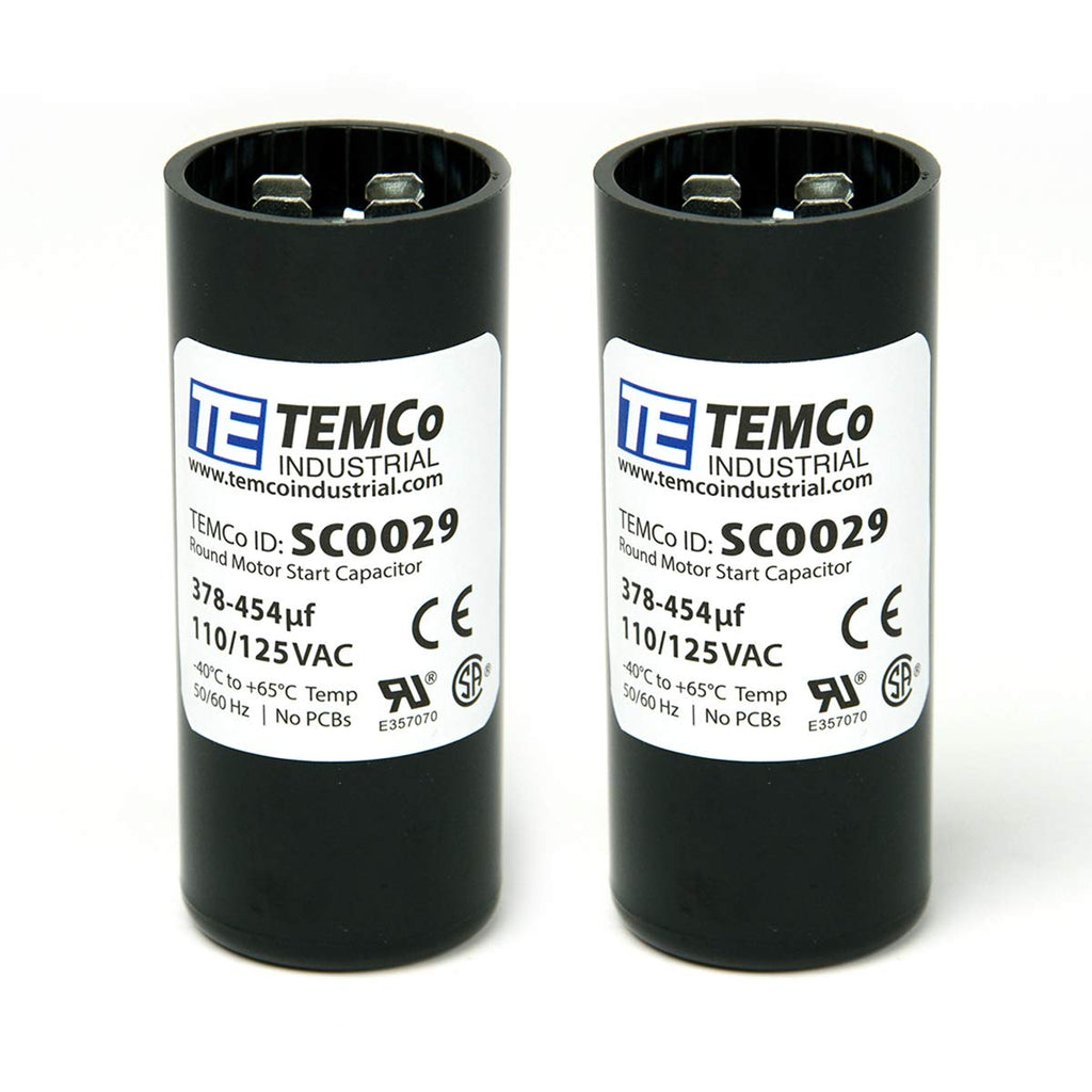 2 Pack TEMCo 378-454 uF MFD CD60 Start Capacitor 110-125V AC Round | 50/60 Hz Motor Start Capacitor for HVAC, Compressor, Pump
