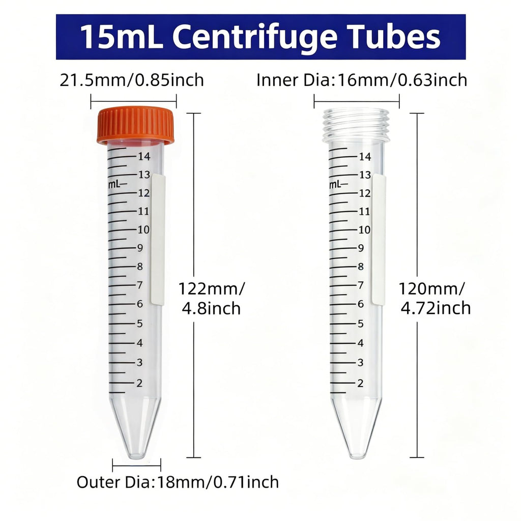 15ml Conical Centrifuge Tubes,25-Pack Sterile Polypropylene Test Tubes with Leak-Proof Screw Caps & Graduated Marks