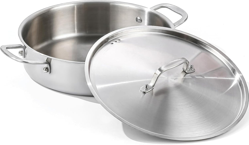 Tri-Ply Stainless Steel 8 Quart Braiser Pan with Lid