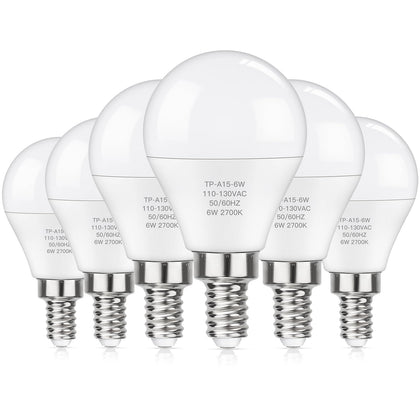 E12 LED 60W Equivalent Warm White 2700K Ceiling Fan Bulbs, 600LM CRI 85+ Small Base Candelabra Bulbs, 6W