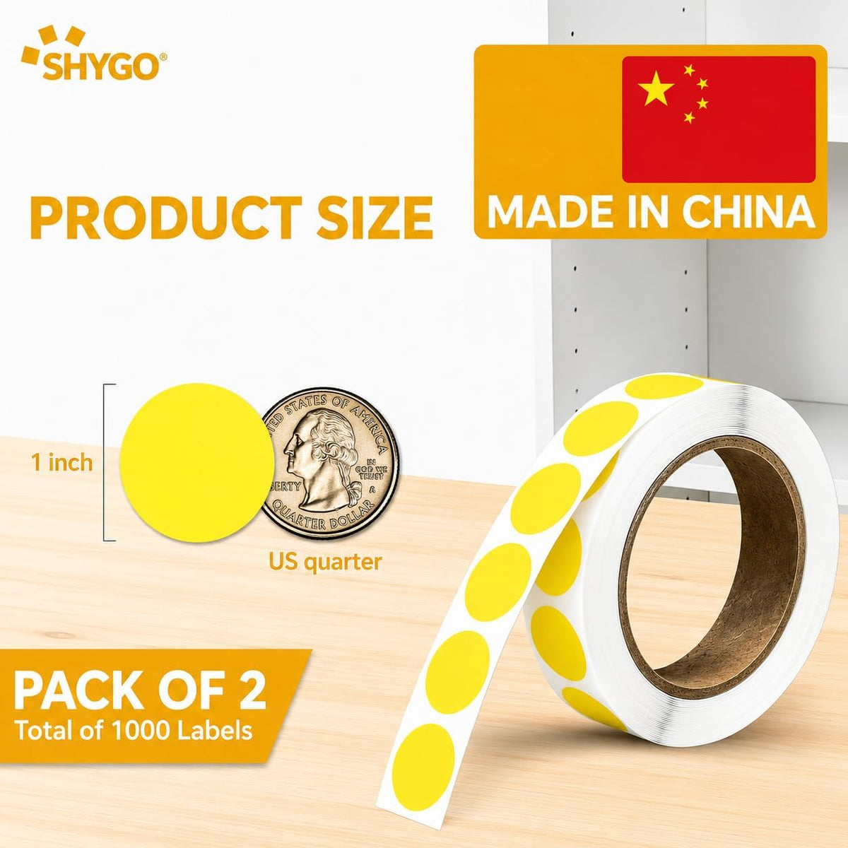 Yellow Color Coding Labels, 1000 Count 1 Inch Round Color Dot Stickers, 2 Rolls of 500 Blank Adhesive Circle Labels