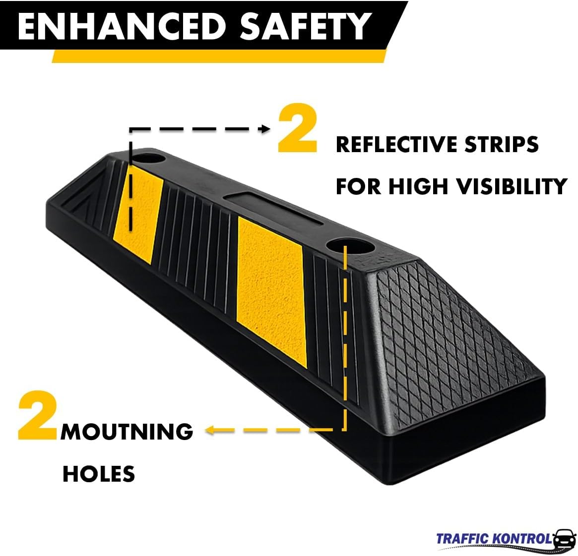 Parking Stopper Block for Garage or Parking lot – 20” Long 2 Pcs Reflective Heavy Duty Rubber Bumper Block Car Wheel