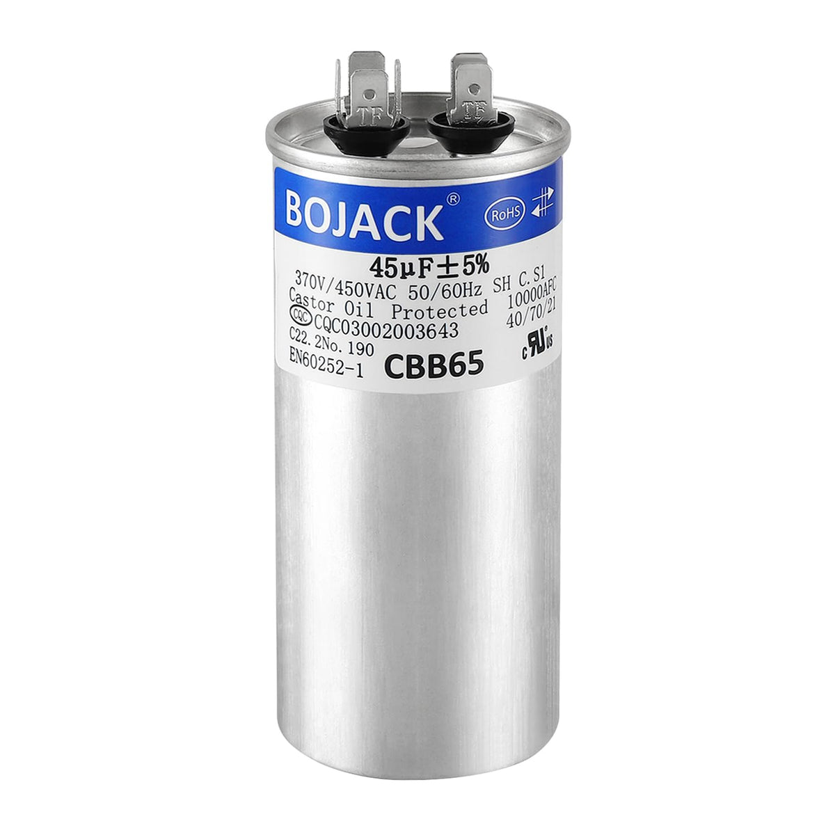 BOJACK 45 uF MFD 370/450 V CBB65 Round Run Start Capacitor for AC Motor Run or Fan Start and Cool or Heat Pump Air Conditione