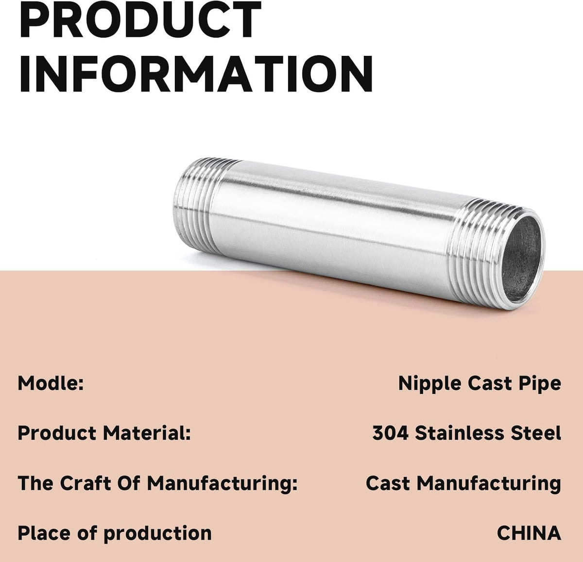 2 Pack 3/4" NPT Male x Male Pipe Nipple, 4" Length