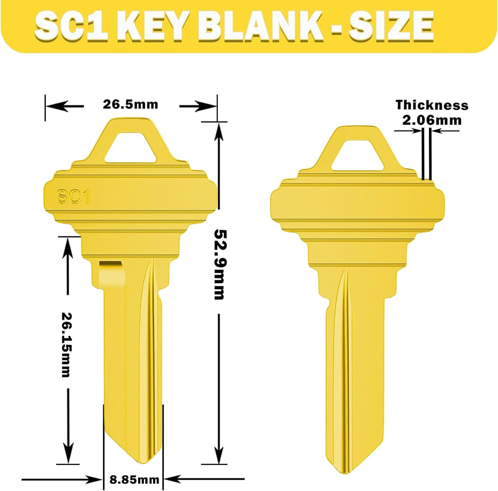 Key Blanks in Premium Quality Brass Assortment | Uncut Key Blanks 20 KW1, 20 SC1, 10 M1 for Home and Professional Use