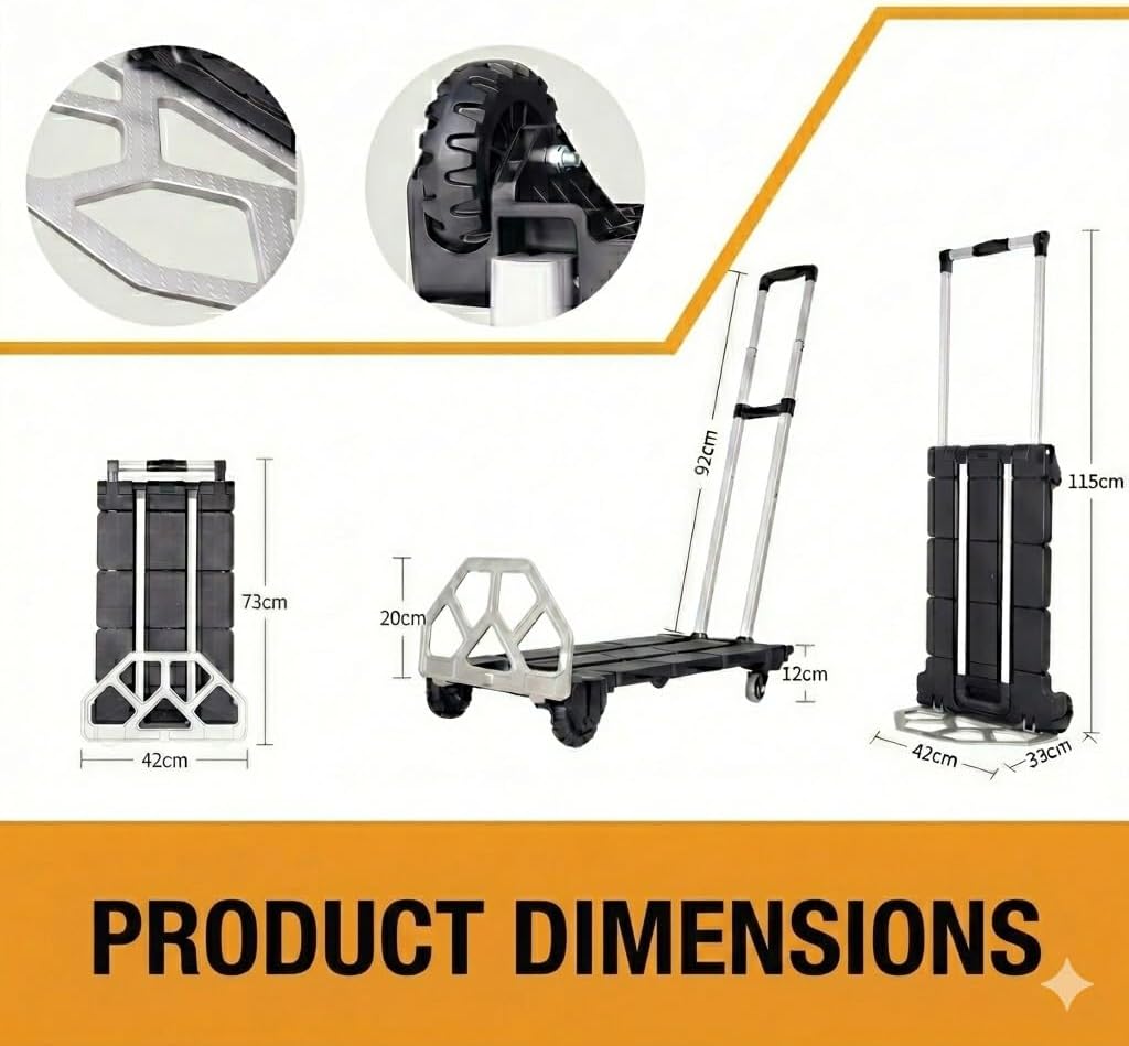 Upgraded 3-in-1 Folding Hand Truck, 500 lbs Capacity Heavy Duty Convertible Dolly Cart with Rubber Wheels