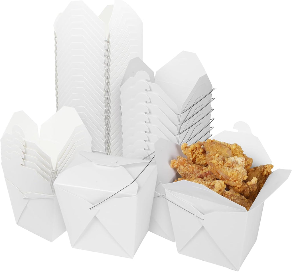 50 Pack 32oz Chinese Take Out Food Boxes, White Takeout Container