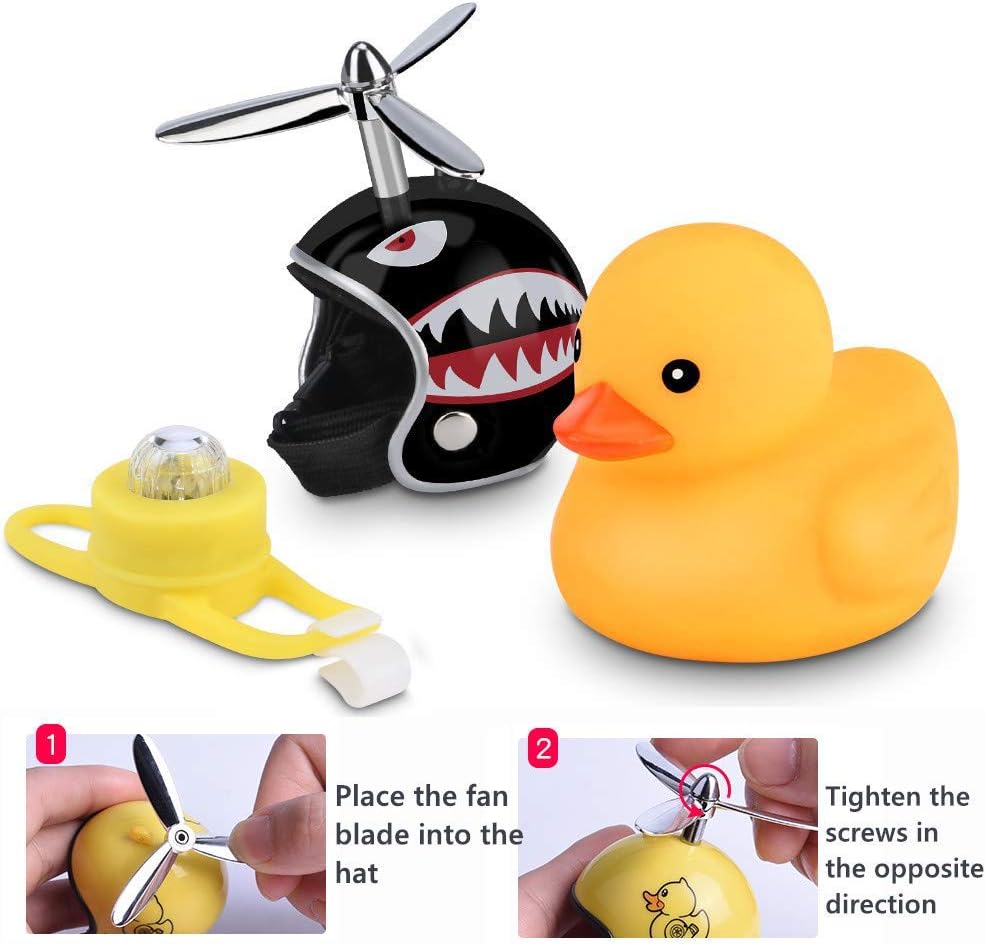 Duck Bike Bell, Rubber Duck Bicycle Accessories with LED Light, Cute Propeller Handlebar Bicycle Horns for Kids