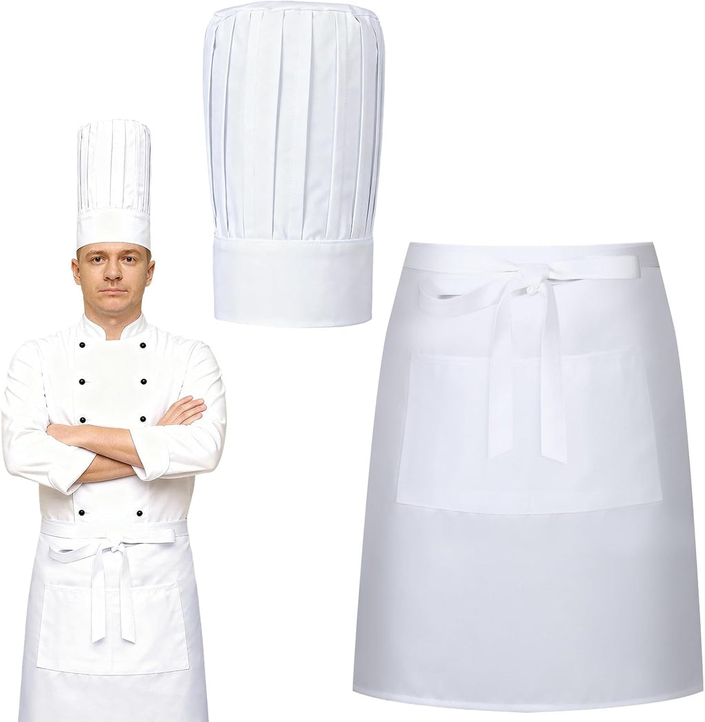 Kitchen Supply Tall Chef Hat and Half Bistro Apron, Adjustable Bib Cooking Aprons Baker Kitchen Cooking for Women Men