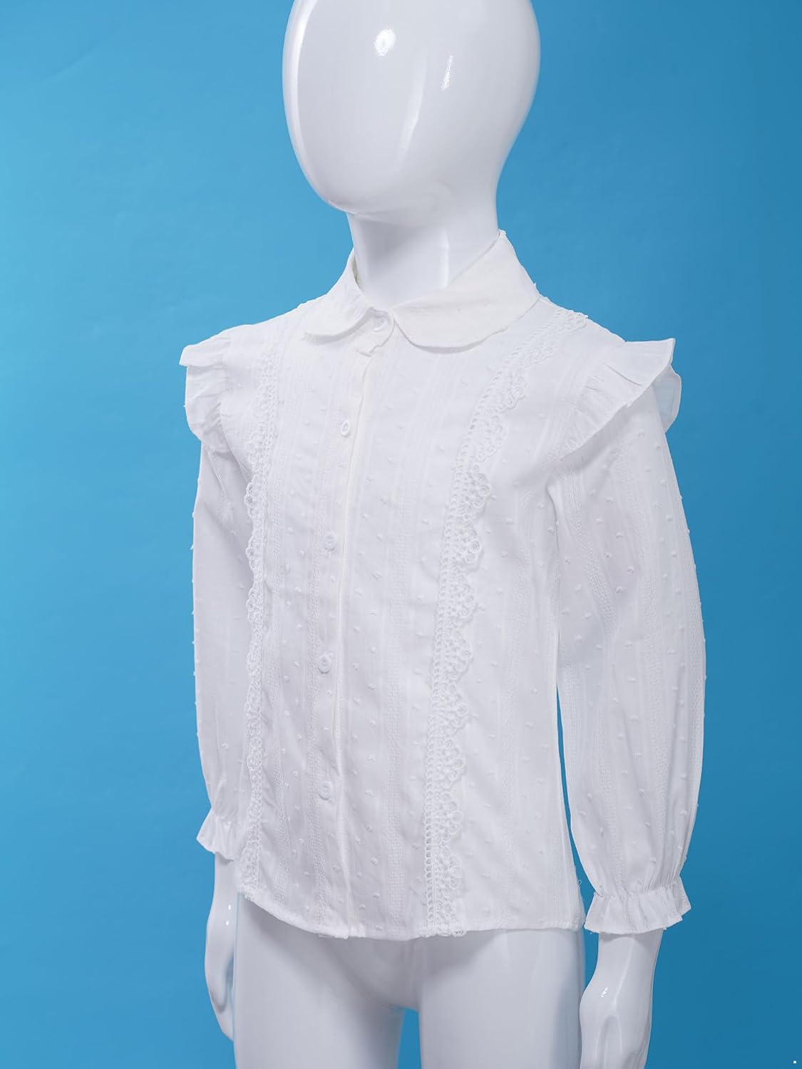 Girls' Long Sleeve Button Down Shirt Cotton Oxford Blouse Tops Kids School Uniform Ruffle Dress Shirts
