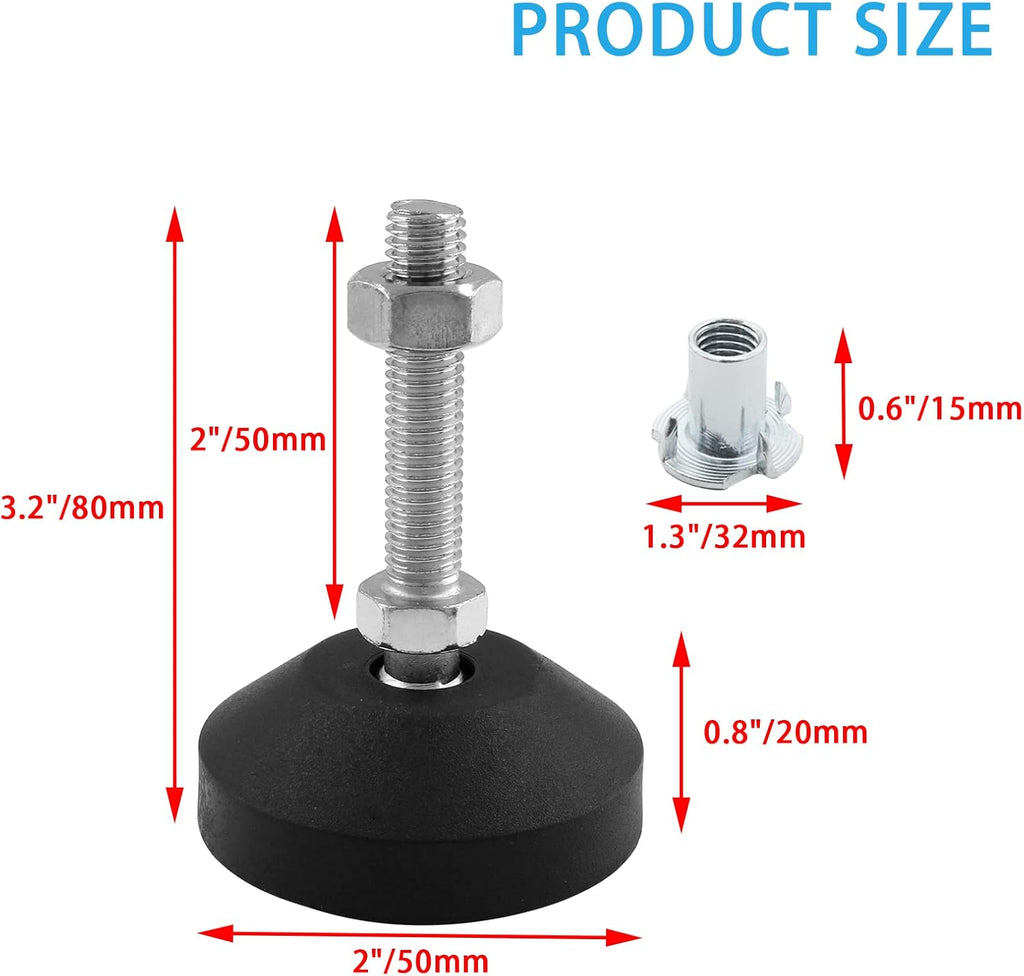 Luomorgo M12 Leveling Feet with T-Nut, D50 x M12 x H50, 4 Pcs