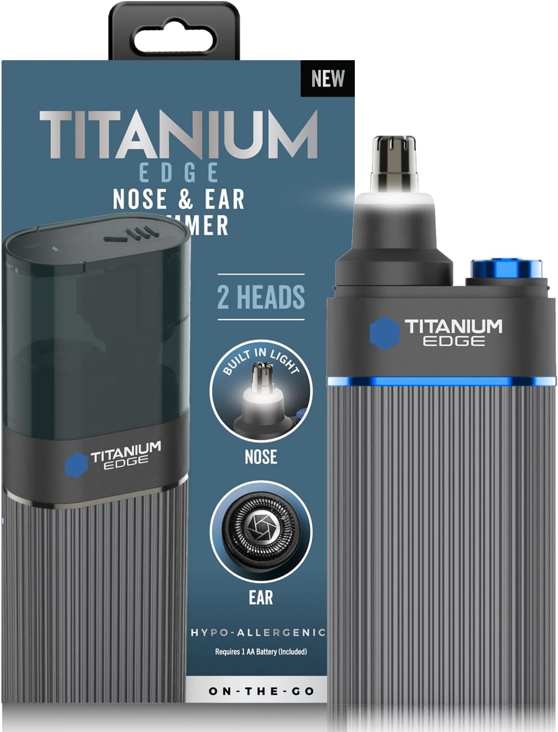 Titanium Edge Ear & Nose Trimmer | Titanium-coated ear & nose trimmer with dual blades, built-in light, and