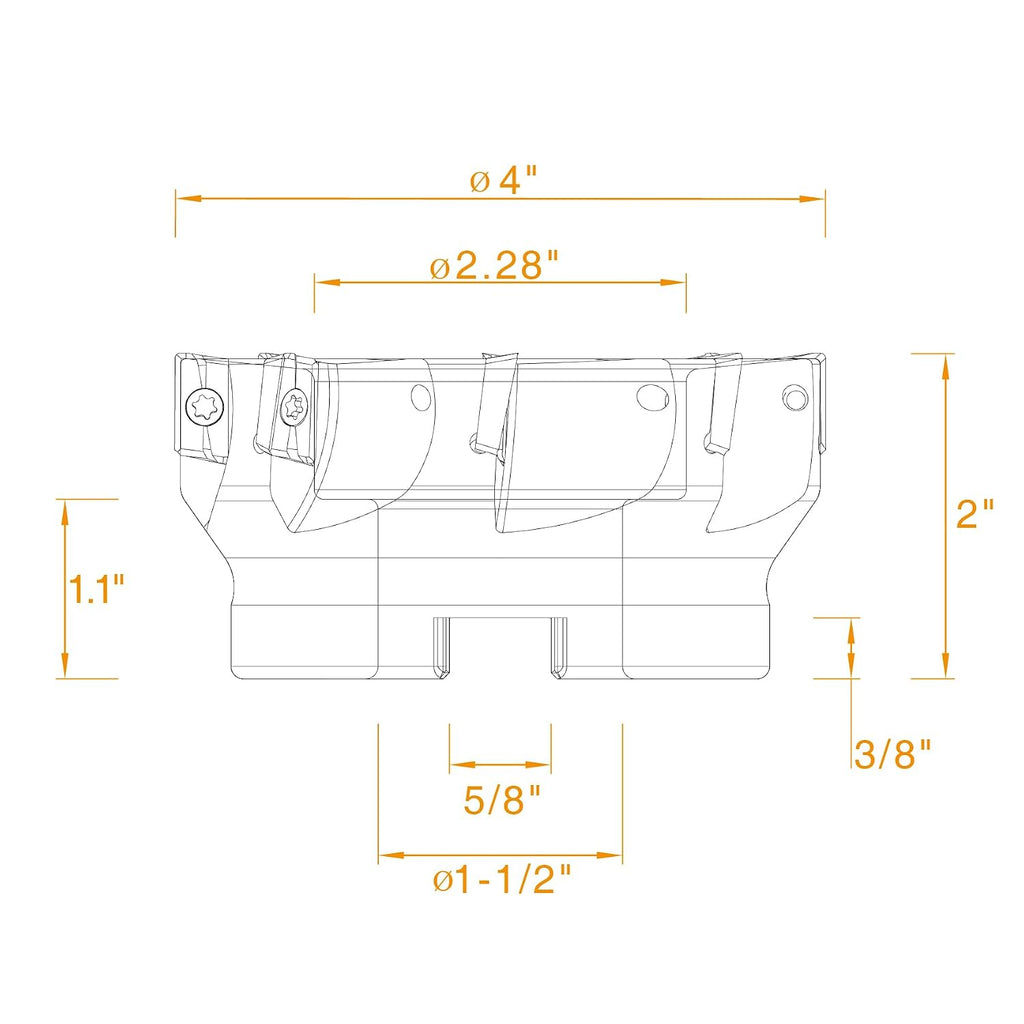 90 Degree Indexable Face Mill with 8 Pcs Carbide Inserts, 4" Cutting Diameter